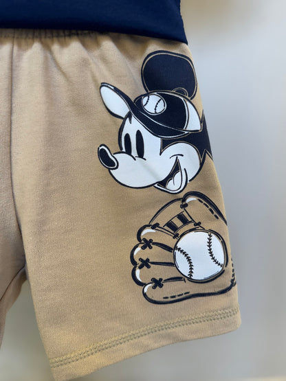 Conjunto Infantil Camiseta Marinho Mickey e Bermuda Bege - Youccie