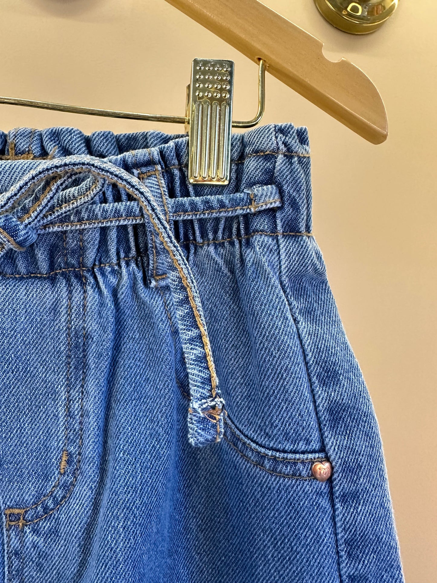 Calça Infantil Jeans Wide Leg Cós Alto Com Elástico - Momi