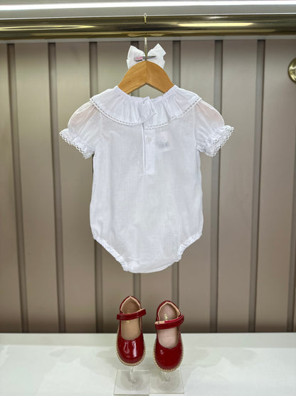 Jardineira Bebê Clássica Xadrez Azul Body Branco Golinha - Roana