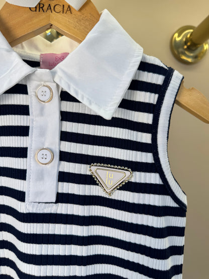 Vestido Infantil Polo Azul Listrado - Luluzinha