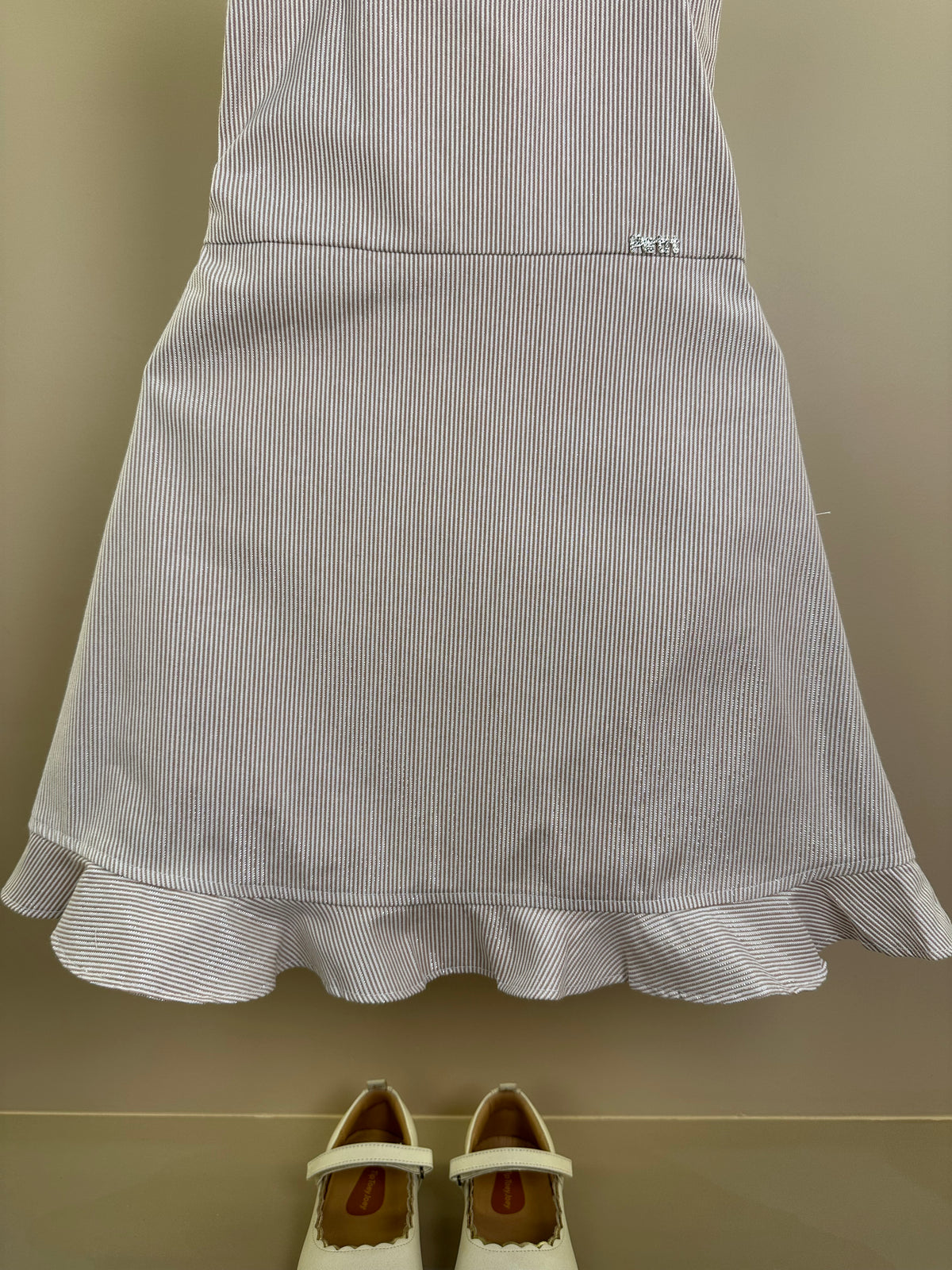 Vestido Infantil Festa Franzidos Bege - Petit Cherie
