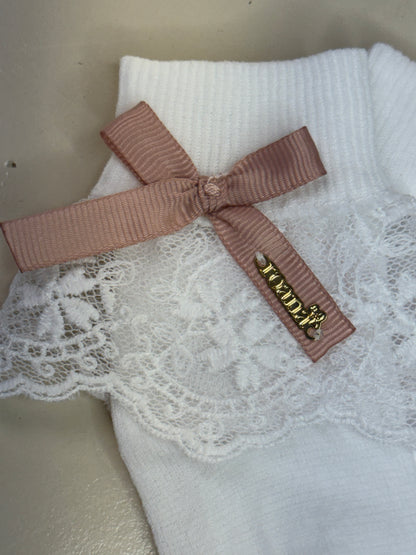 Meia Infantil Clássica Renda Lacinho Rosa Seco - Roana