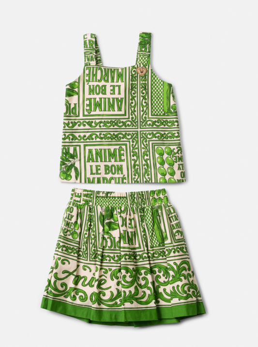 Conjunto Infantil Blusa Saia Estampado Verde - Animê