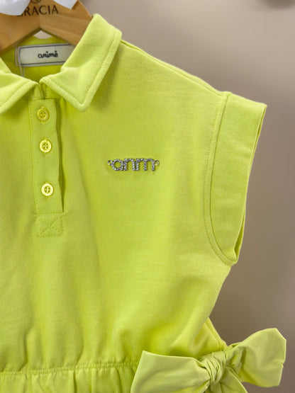 Conjunto Infantil Blusa Laços Laterais e Saia-shorts Pregas Verde Melão - Animê