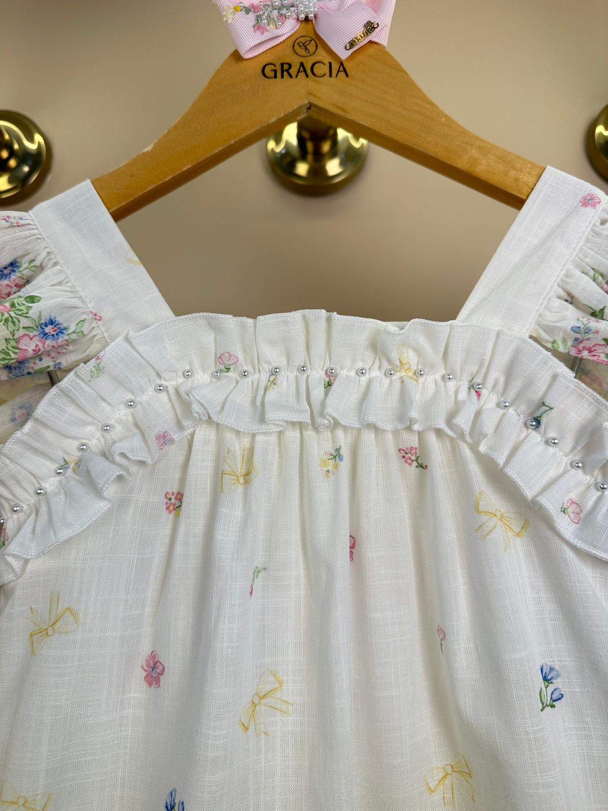 Vestido Infantil Estampa Delicada Flores Alças Babadinho- Petit Cherie
