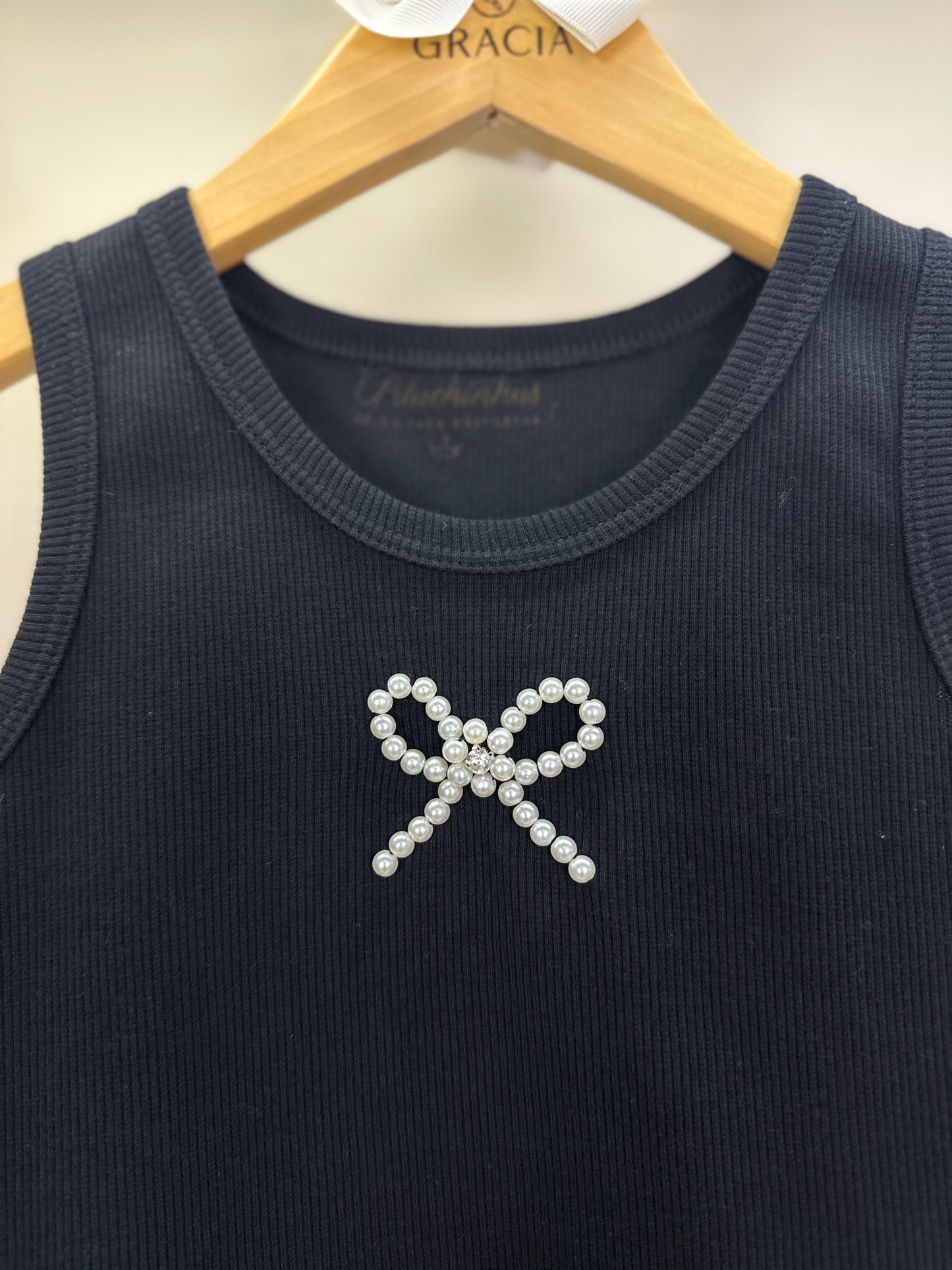 Regata Infantil Lacinho Bordado Preta - Pituchinhus