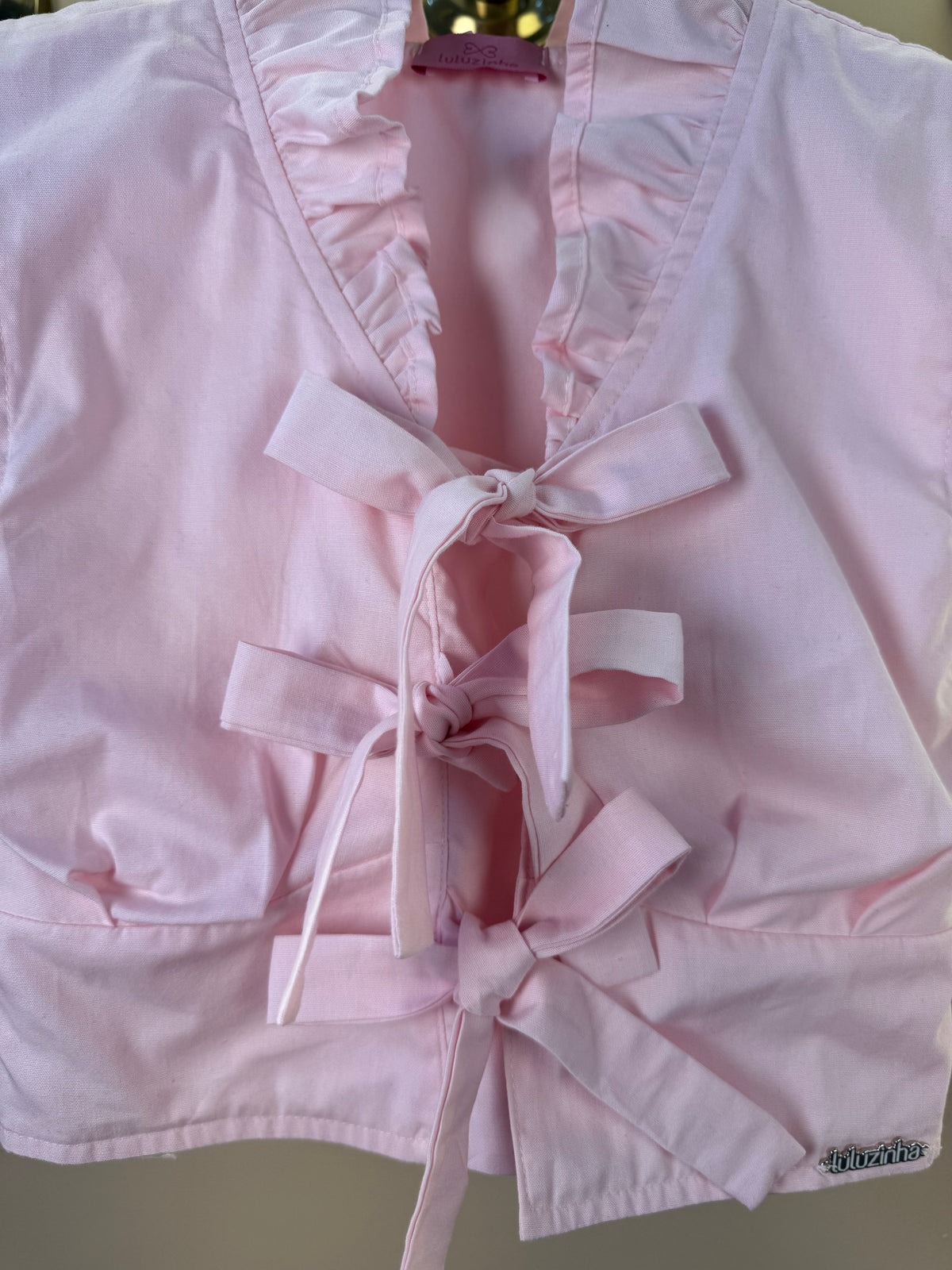 Blusa Infantil Em Tricoline Amarração Rosa - Luluzinha