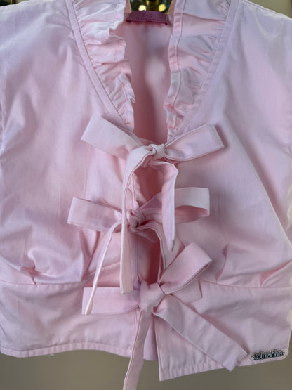 Blusa Infantil Em Tricoline Amarração Rosa - Luluzinha