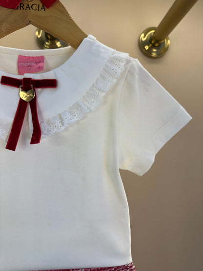 Conjunto Infantil Blusa Manga Longa Gola Laço e Shorts-saia Tweed - Momi