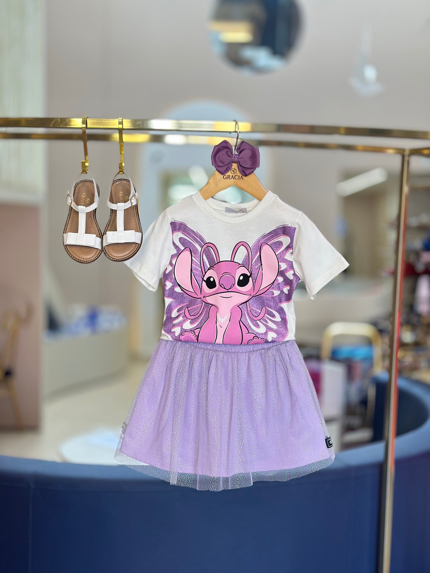 Conjunto Infantil Stitch Blusa e Saia de Tule Lilás - Momi