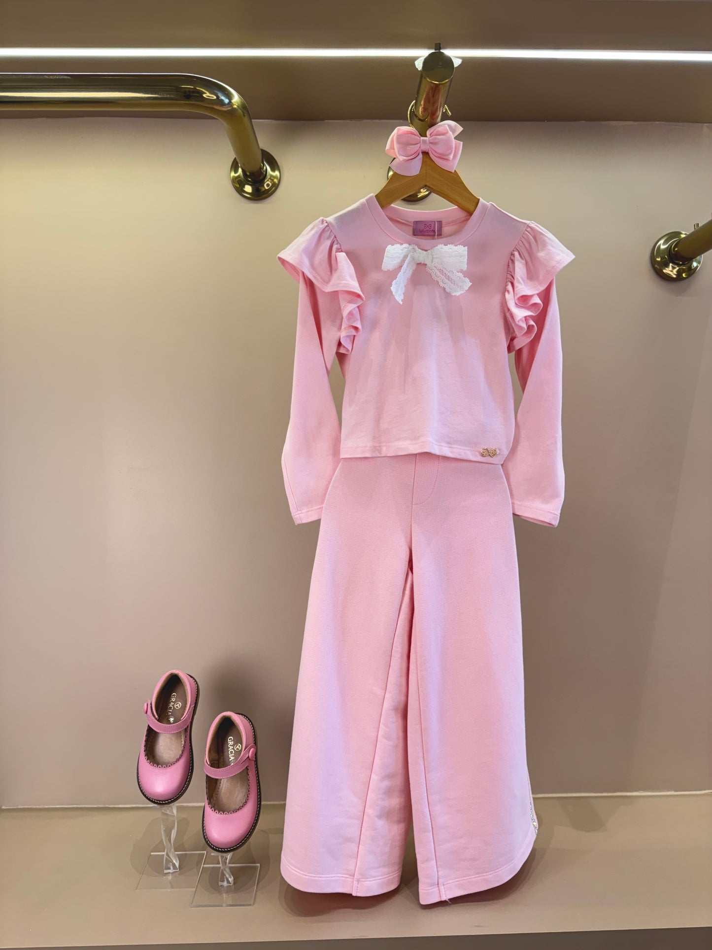 Blusa Infantil Manga Longa Com Laço Rosa - Luluzinha