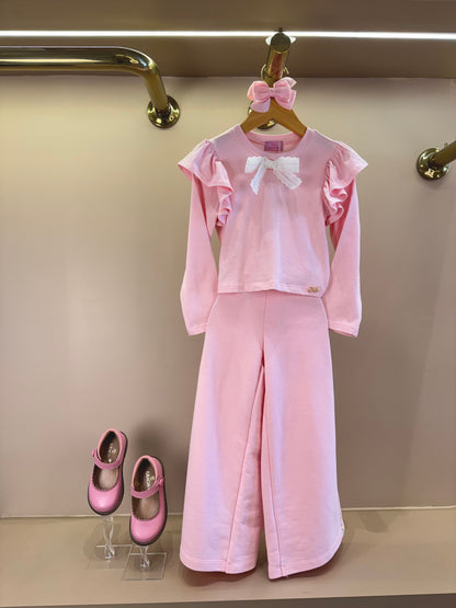 Blusa Infantil Manga Longa Com Laço Rosa - Luluzinha