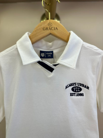 Conjunto Infantil Camisa Polo Branca e Bermuda Azul Marinho - Youccie