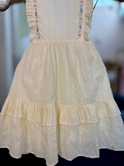 Vestido Infantil Algodão Laços Laterais e Bordados Amarelo - Petit Cherie