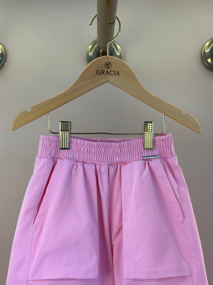 Calça Infantil Cargo Sarja Patches Barbie Rosa Romântico - Pituchinhus