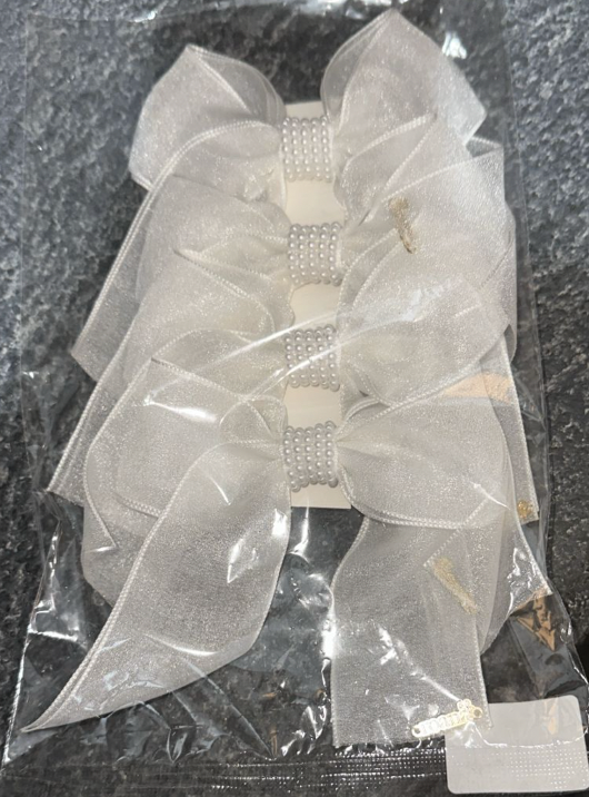 Laço Infantil Organza Branco Miolo Pérolas - Roana