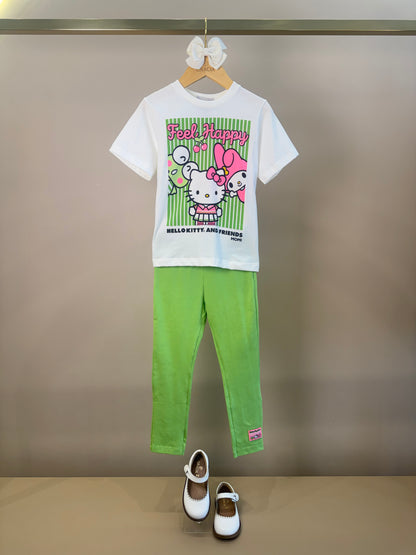 Conjunto Infantil Blusa Hello Kitty e Calça Legging Verde - Momi