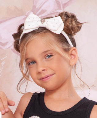 Tiara Infantil Off White Laço Liso Cristais - Pituchinhus