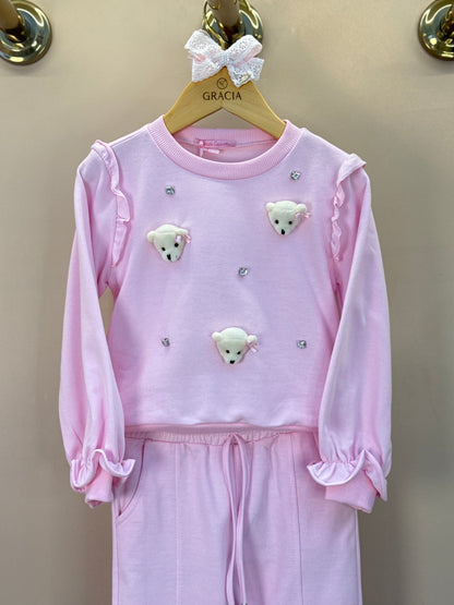 Conjunto Infantil Blusa e Calça Comfy com Ursinhos Rosa - Gabriela Aquarela
