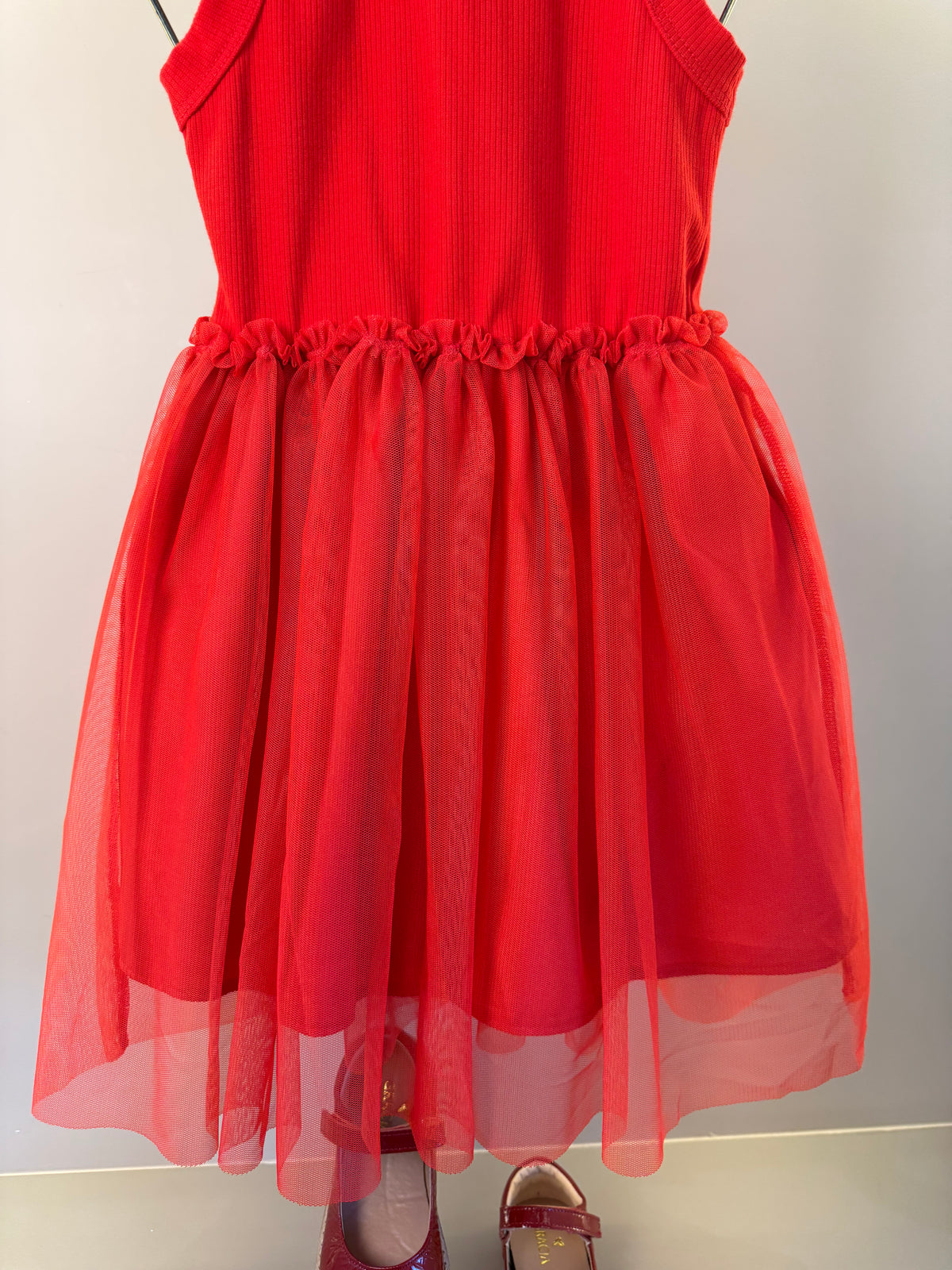 Vestido Infantil Liz Vermelho Com Cereja e Saia Em Tule - Infanti