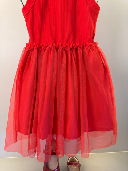 Vestido Infantil Liz Vermelho Com Cereja e Saia Em Tule - Infanti