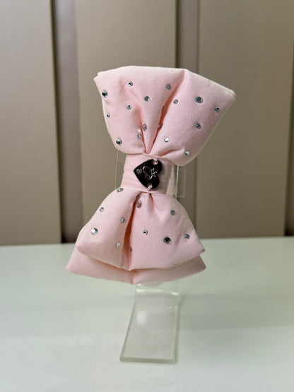 Tiara Infantil Rosa Laço Liso Cristais - Pituchinhus