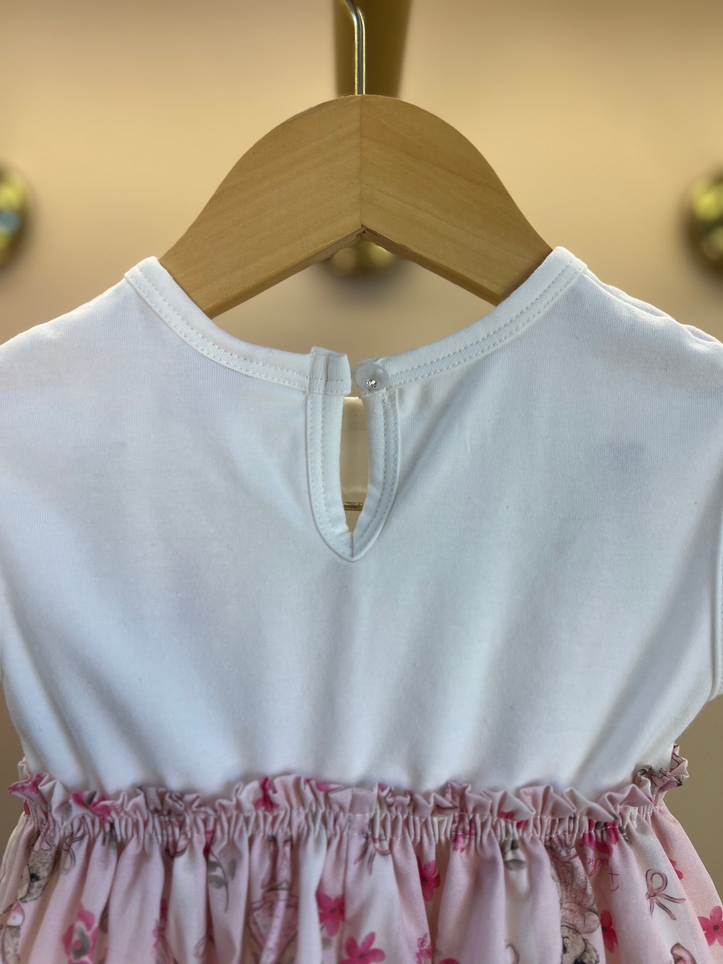 Vestido Bebê Algodão Listrado e Saia com Calcinha Flores & Ursinhas - Pituchinhus