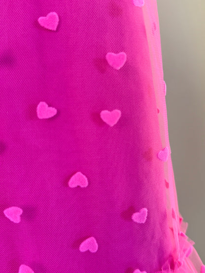 Vestido Infantil Trapézio Tule Corações Pink - Mon Sucré