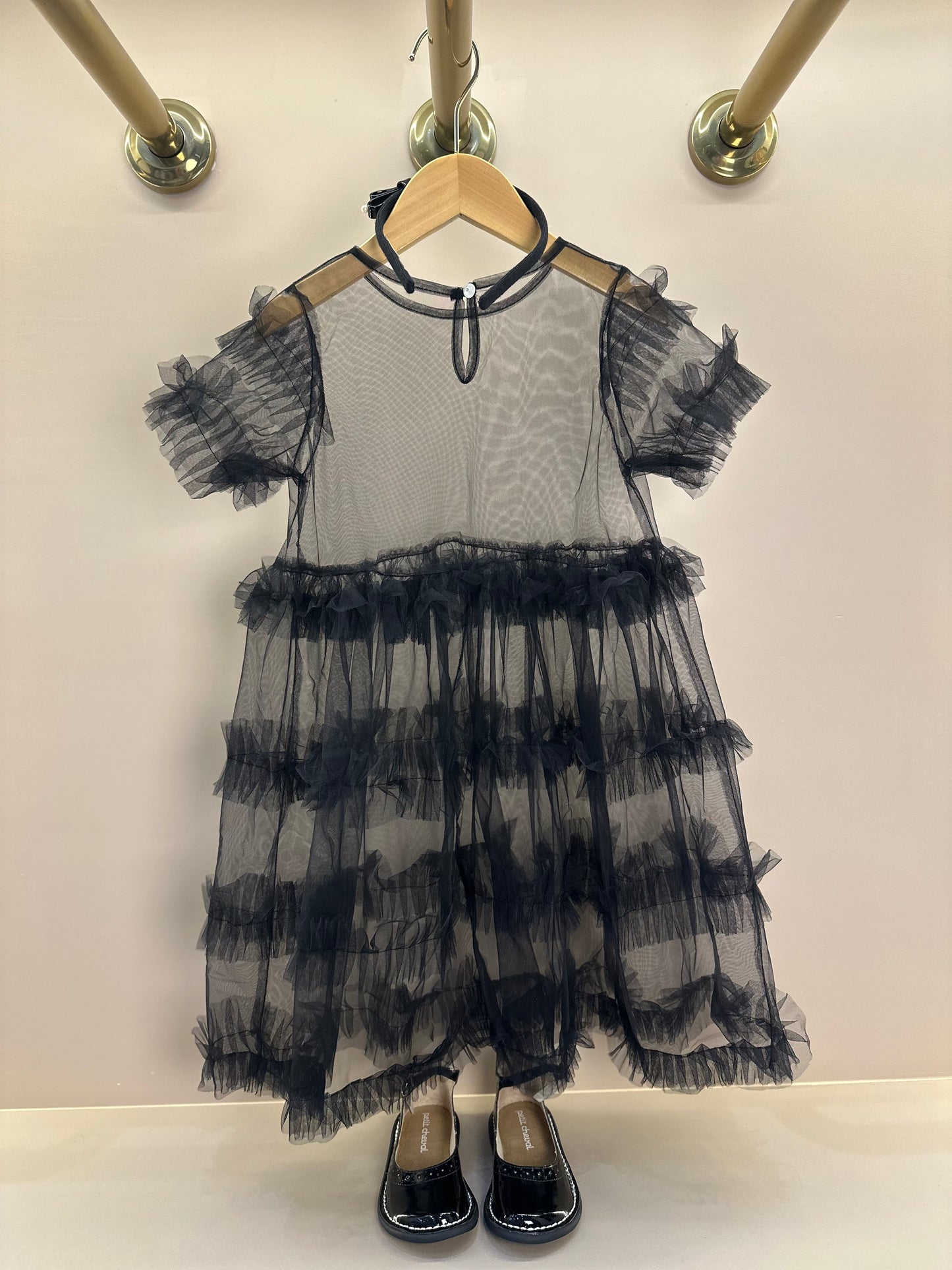Vestido Infantil Tule Babados Poá Cachorrinhos - Pituchinhus