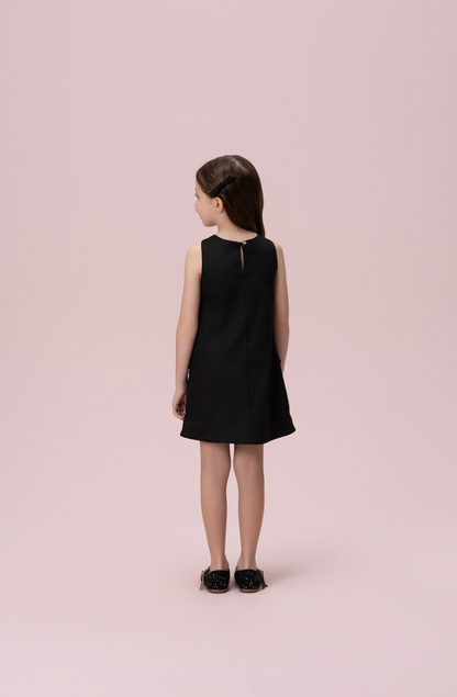 Vestido Infantil Trapézio Sarja Bolsos Tweed Paetê Preto - Petit Cherie