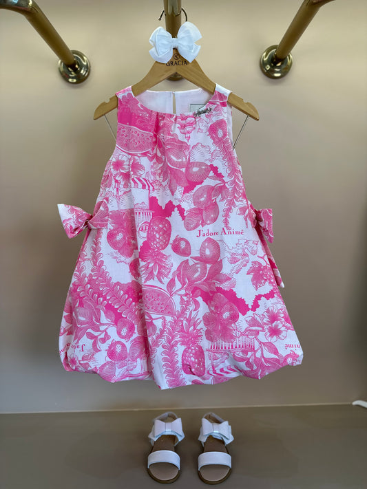 Vestido Infantil Balonê Laços Laterais Floral Pink - Animê