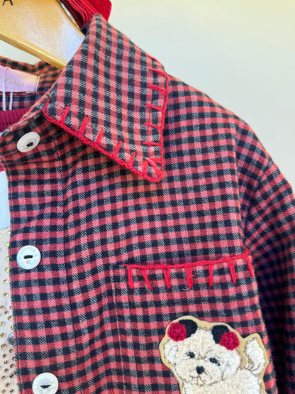 Conjunto Infantil Trio Xadrez Camisa Max Patche Cachorrinho, Blusa Cristais e Saia-shorts Pregas - Pituchinhus