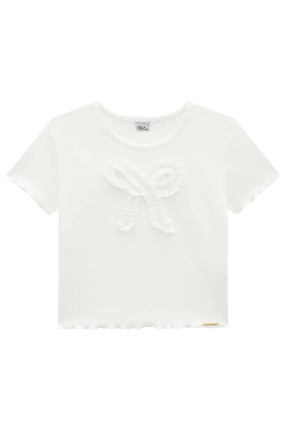 Blusa infantil Canelada Laço Branco - Vic Vick
