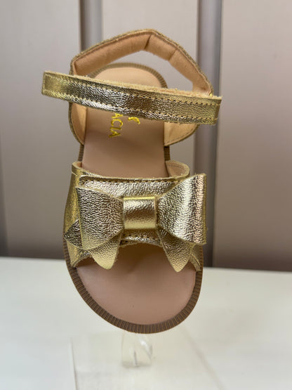 Sandália Infantil Manu Laço Velcro Dourada - Gracia