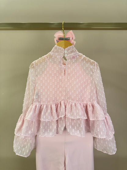 Conjunto Infantil Blusa Chiffon com Babados e Calça Alfaiataria - Luluzinha