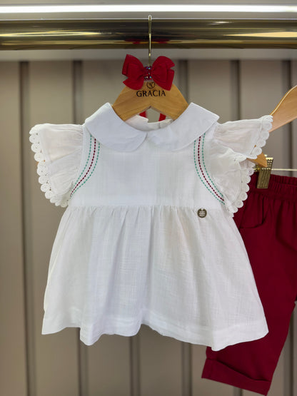 Conjunto Bebê Clássico Bata Golinha e Calça Vermelha - Um Mais Um