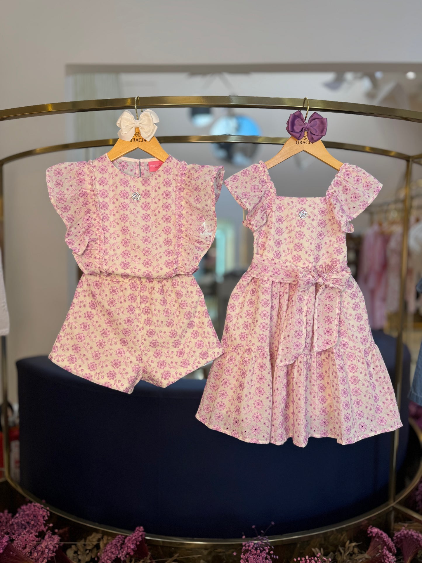 Conjunto Infantil Laise Flor Arabesco Lilás - Momi