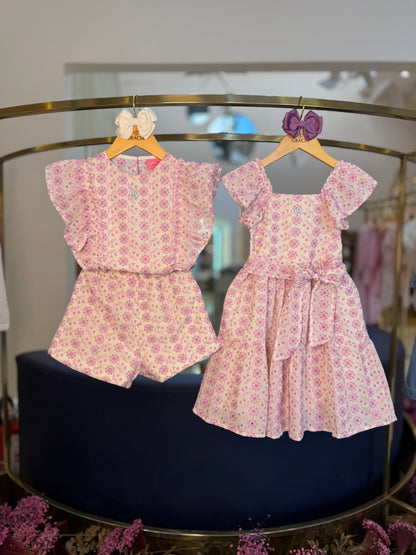 Conjunto Infantil Laise Flor Arabesco Lilás - Momi