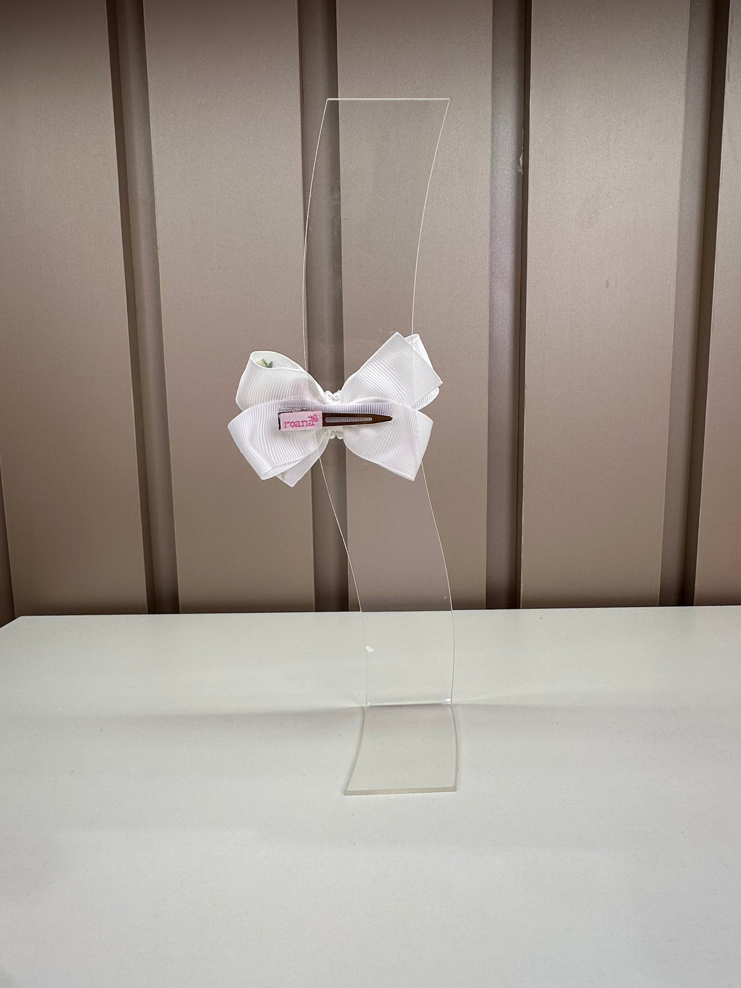 Presilha Infantil Laço Duplo Luxo Bordado Flores Branco - Roana