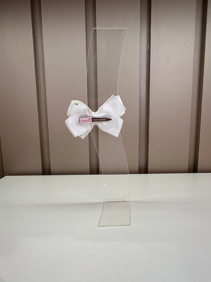 Presilha Infantil Laço Duplo Luxo Bordado Flores Branco - Roana