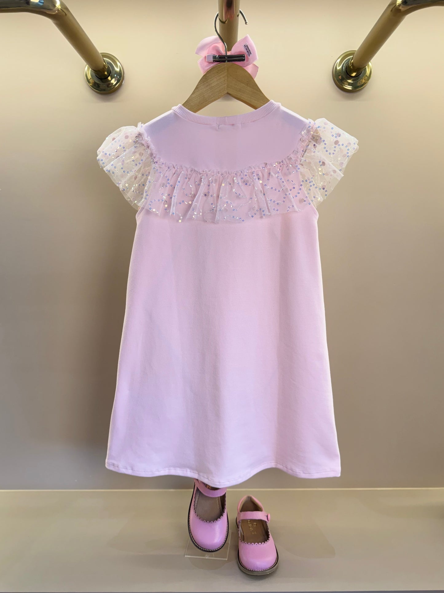 Vestido Infantil Trapézio Bonequinha Tule Bordado Rosa - Petit Cherie