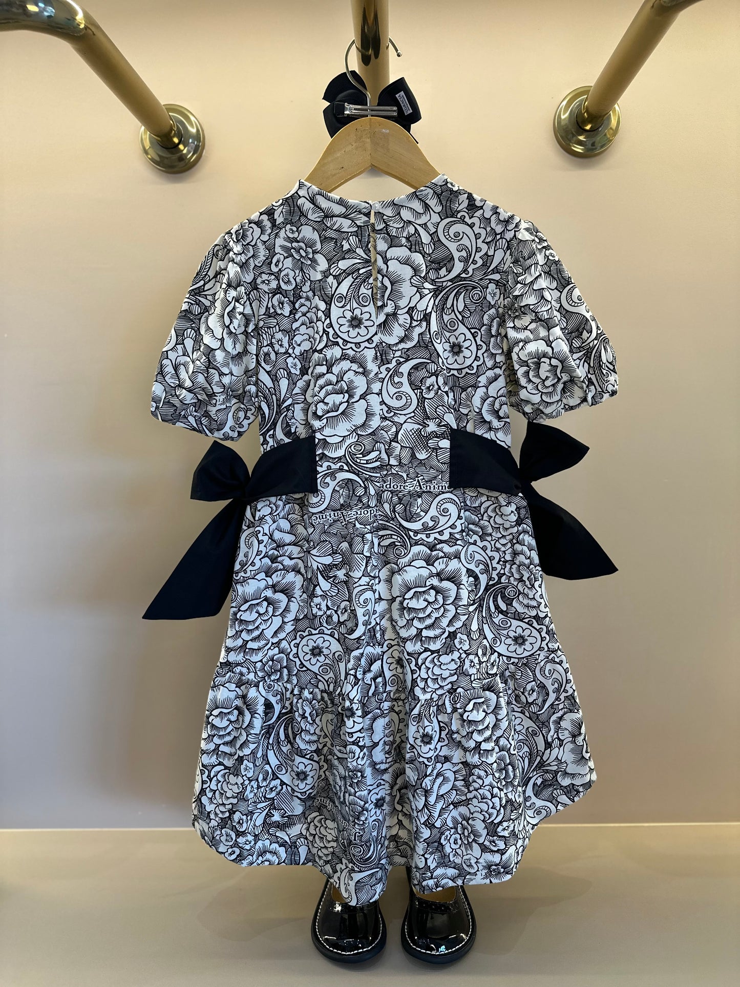 Vestido Infantil Floral Paisley Laços Preto - Animê