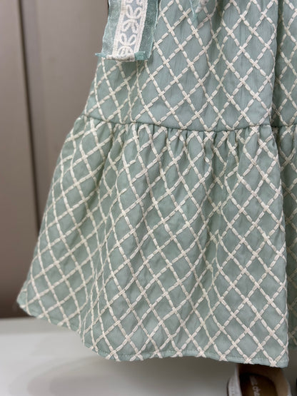 Vestido Bebê Clássico Luxo  Manga Babados e Laços Rendados Verde - Roana
