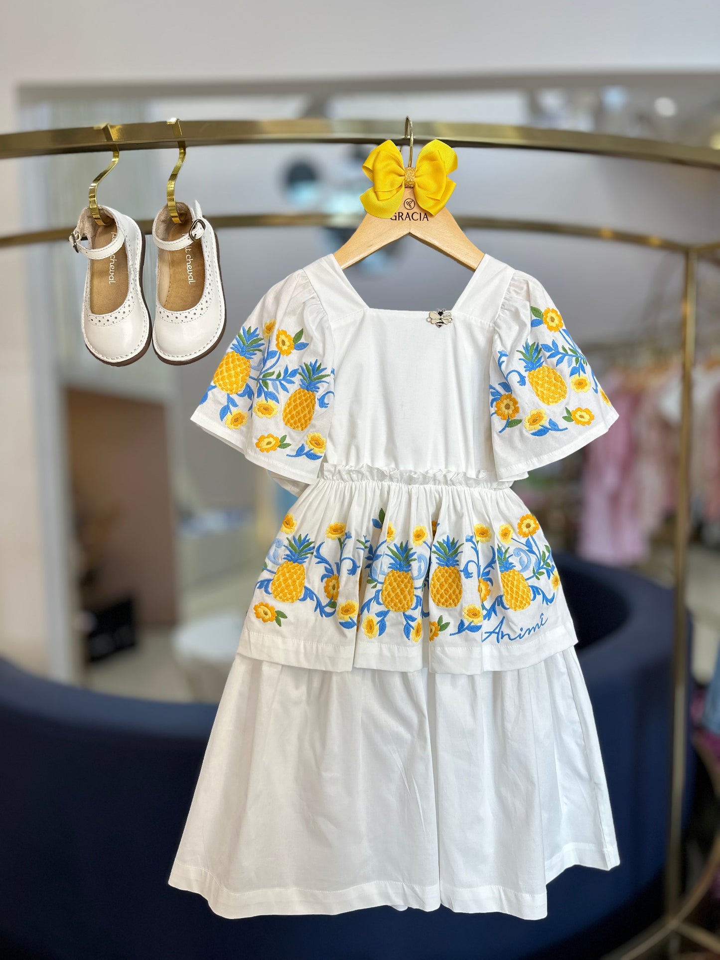 Vestido Infantil Conceito Babados Bordado Abacaxi - Animê