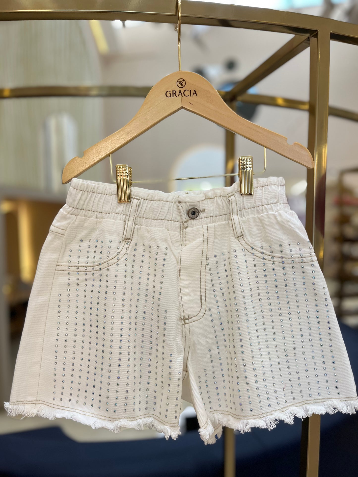 Shorts de sarja com strass Animê