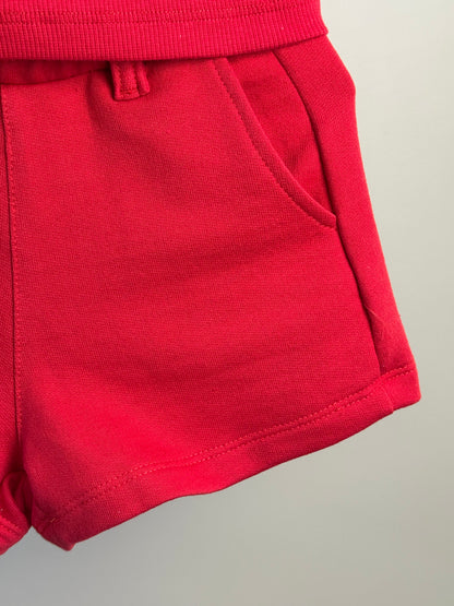 Conjunto Infantil Vermelho Blusa Com Strass e Shorts Moletom Acessório de Urso - Luluzinha