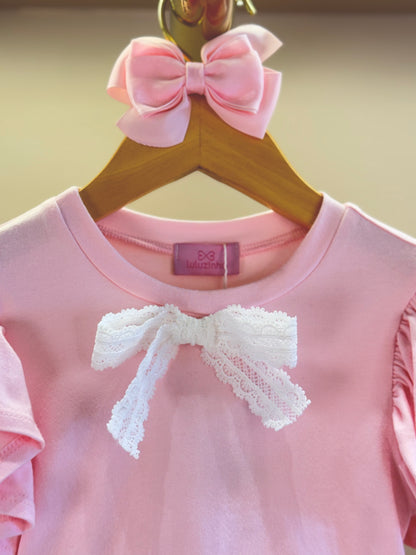 Conjunto Infantil Trio Blusa ML Laço, Casaco Strass e Calça Wide Leg com Glitter Lateral - Luluzinha