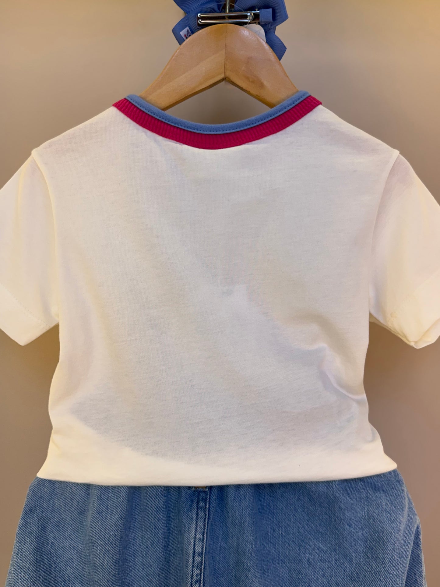 Conjunto Infantil Blusa Minnie Tennista Gola Rosa e Azul e Saia Jeans Elástico Style Minnie - Animê
