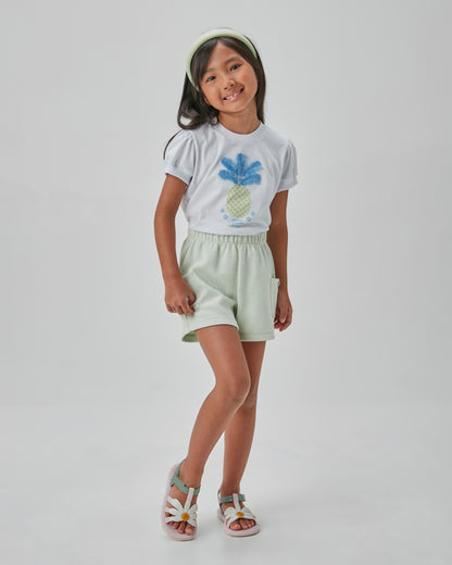 Conjunto Infantil Blusa Abacaxi Bordado e Shorts Bolsos - Beabá
