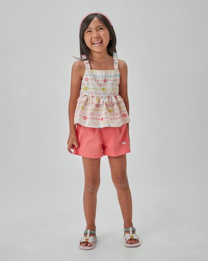 Conjunto Infantil Bata Estampada e Shorts Sarja Lycra Goiaba - Beabá